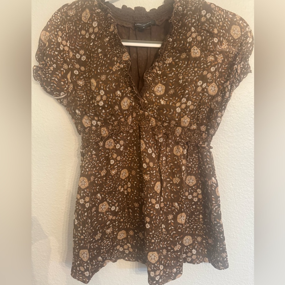 Bohemian Karma Highway Brown Floral Women's Top Size Small